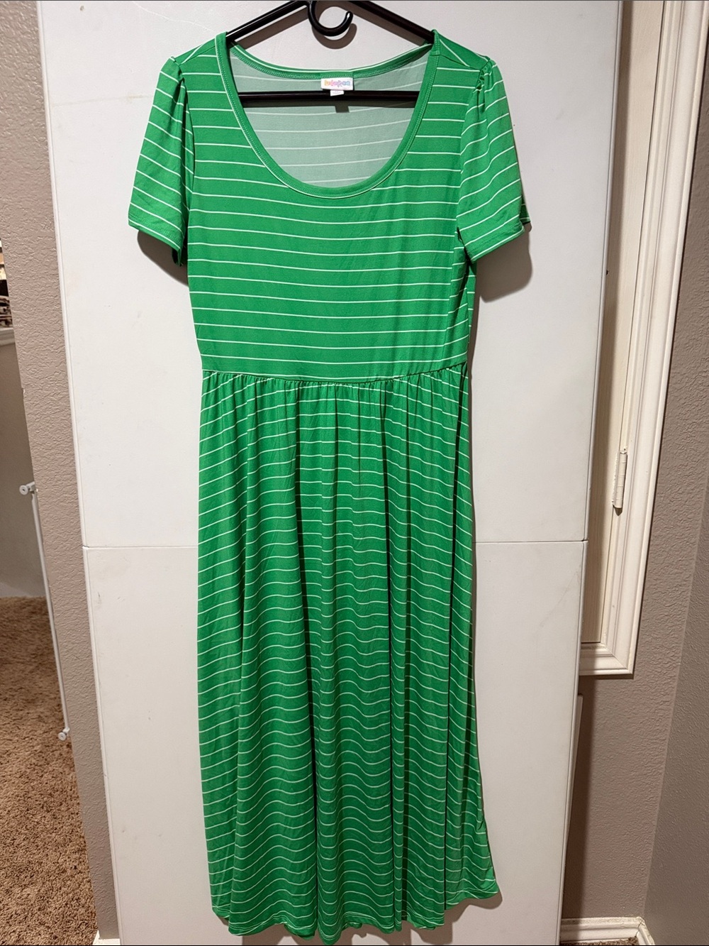LuLaRoe Riley dress Green Striped Short Sleeve Maxi Dress